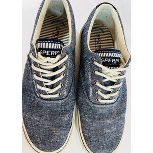 Sperry Mens Canvas Sneakers Size 9 Blue Denim Casual Lace-Up Shoes